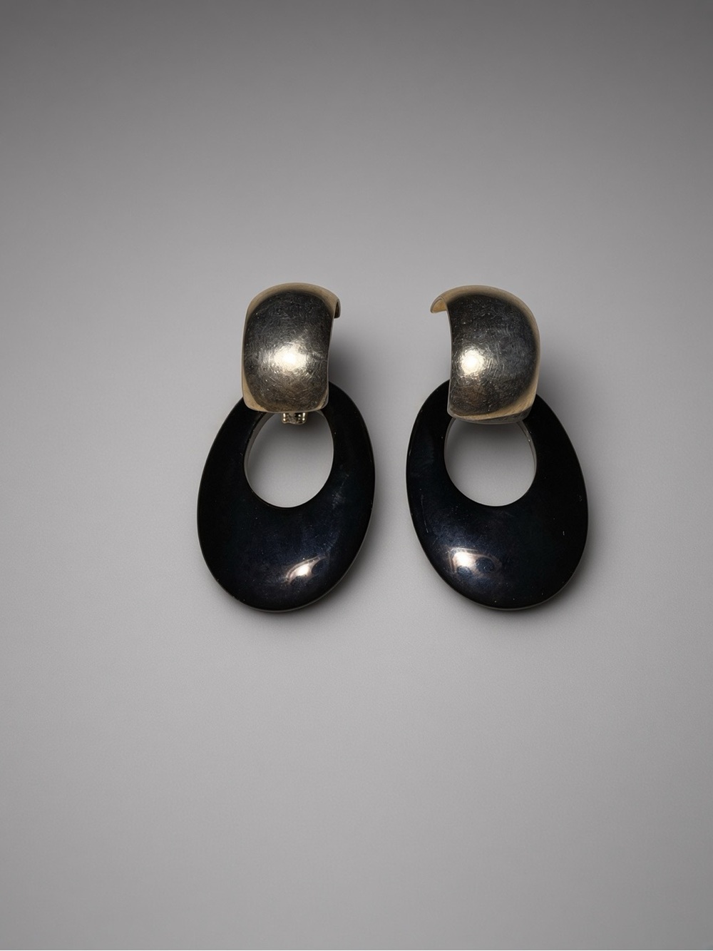 Christian Dior Gold Crescent Black Oval Drop Earrings - vintage